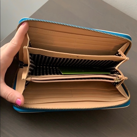 Kate Spade Pasadena Neda Blue Patrnt Leather Zip Around Accordion Wallet - Picture 5 of 10